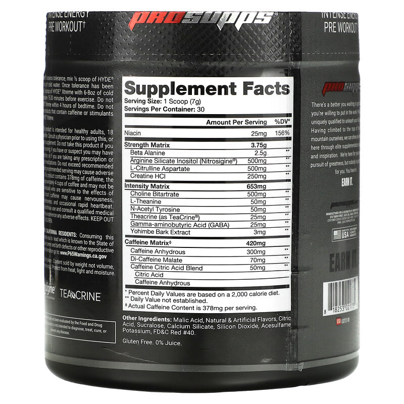 ProSupps, Hyde Xtreme, Intense Energy Pre Workout, Watermelon Rush, 7.4 oz (210 g) 818253021730