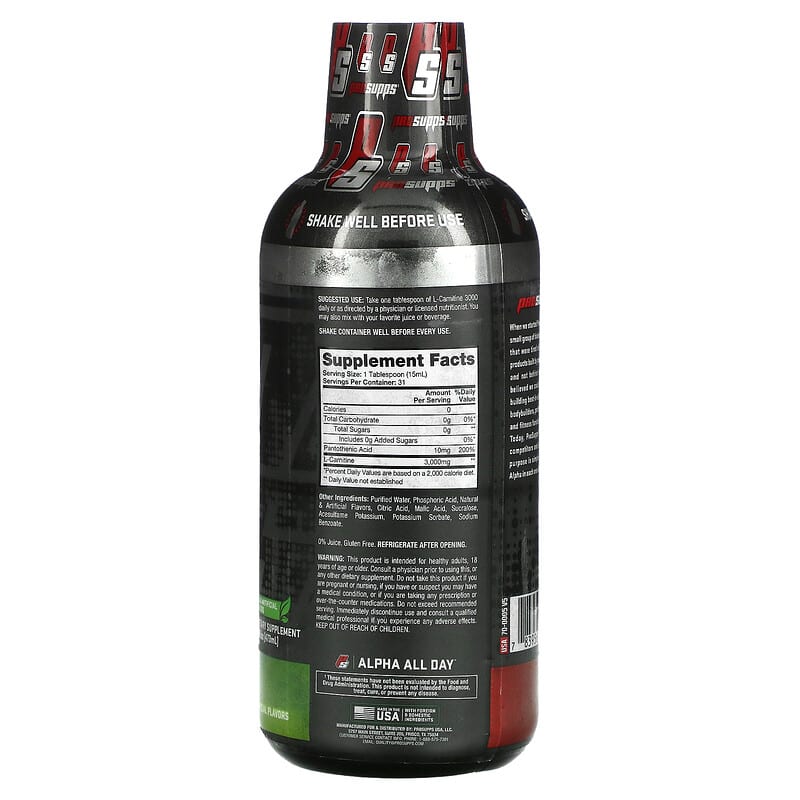 ProSupps, L-Carnitine 3000, Green Apple, 16 fl oz (473 ml) 783956105851