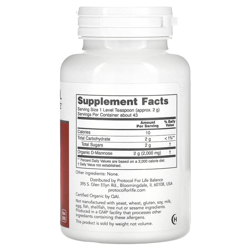 Protocol for Life Balance, Certified Organic D-Mannose Powder, 3 oz (85 g) 707359128101