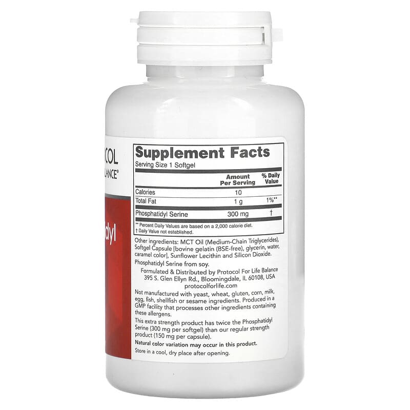 Protocol for Life Balance, Extra Strength Phosphatidyl Serine, 300 mg, 50 Softgels 707359123922