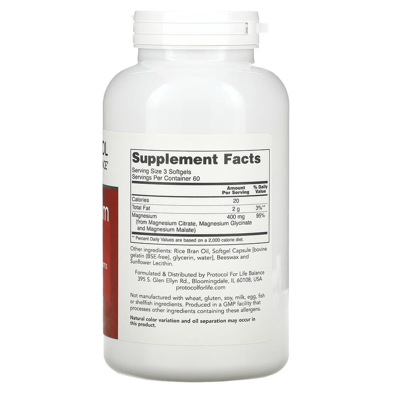 Protocol for Life Balance, Magnesium Citrate, 180 Softgels 707359112988