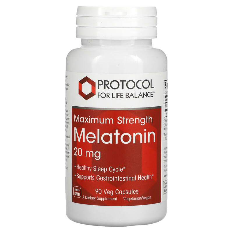 Protocol for Life Balance Melatonin Maximum Strength 20 mg 90 Veg Capsules 707359135581