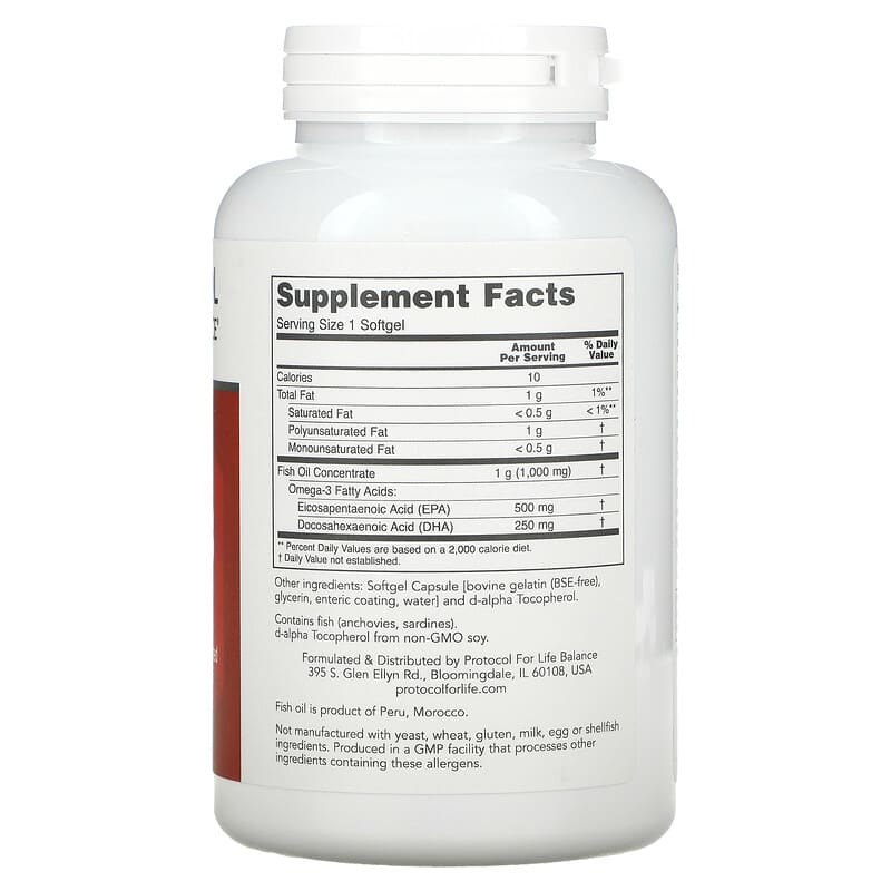 Protocol for Life Balance, Molecularly Distilled Ultra Omega-3, 500 EPA / 250 DHA, 180 Softgels 707359116627