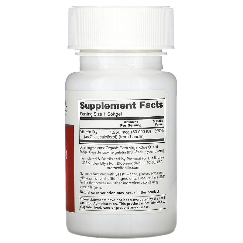 Protocol for Life Balance, Vitamin D3, Clinical Potency, 50,000 IU, 50 Softgels 707359103788