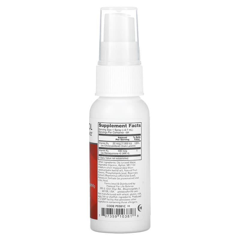Protocol for Life Balance, Vitamins D3 & K2, Liposomal Spray, 2 fl oz (59 ml) 707359103818