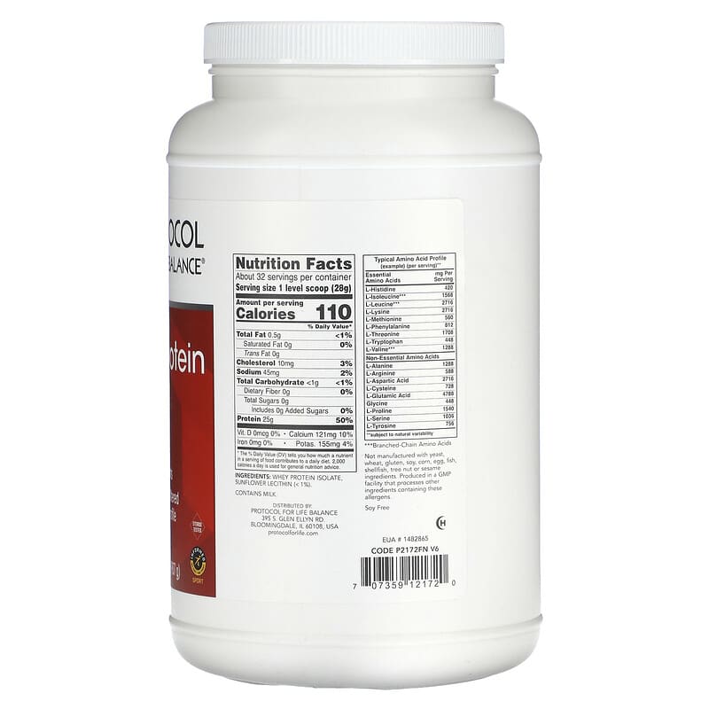 Protocol for Life Balance, Whey Protein Isolate, Unflavored, 2 lbs (907 g) 707359121720