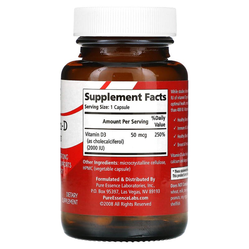 Pure Essence, Vitamin-D, 2,000 IU, 30 Vegi-Caps 659670230011