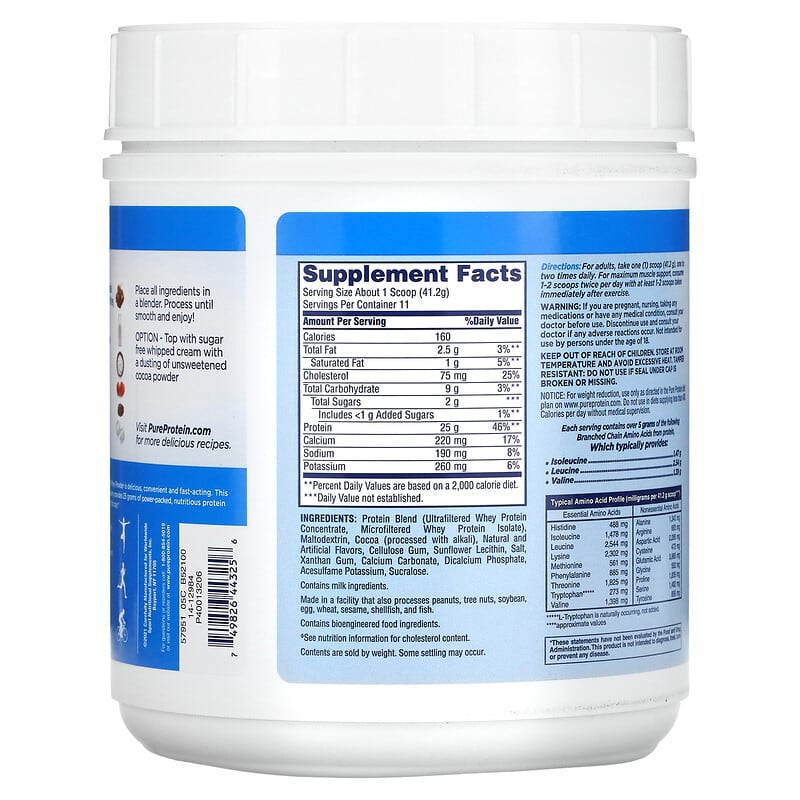 Pure Protein, 100% Whey Pure Protein, Rich Chocolate, 1 lb (453 g) 749826443256