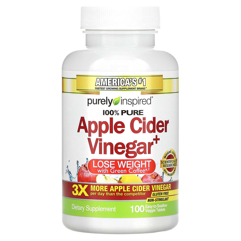 Purely Inspired, Apple Cider Vinegar+, 100 Easy-to-Swallow Veggie Tablets 631656608526
