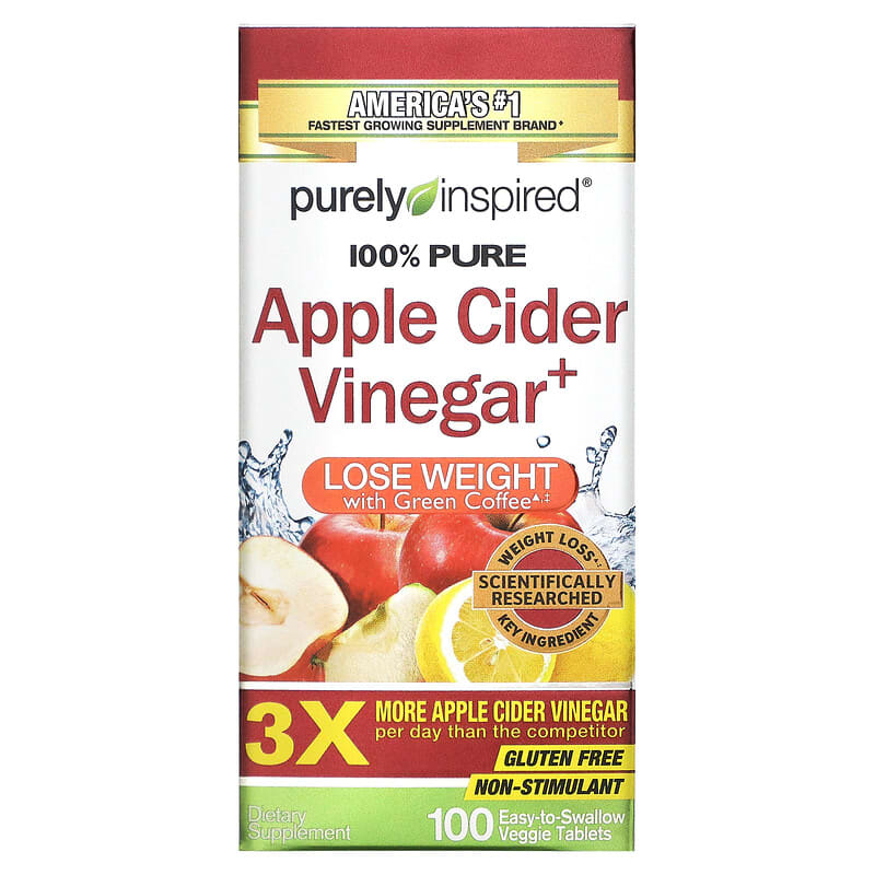 Purely Inspired Apple Cider Vinegar+ 100 Easy-to-Swallow Veggie Tablets 631656608526