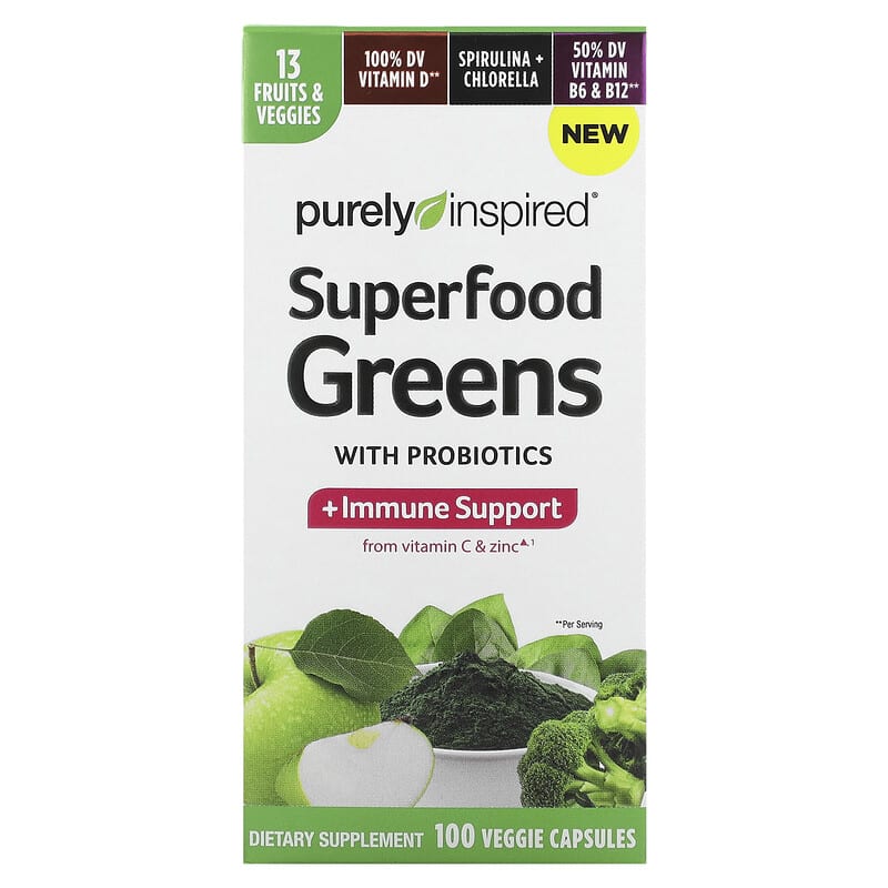 Purely Inspired Superfood Greens with Probiotics 100 Veggie Capsules 631656610482