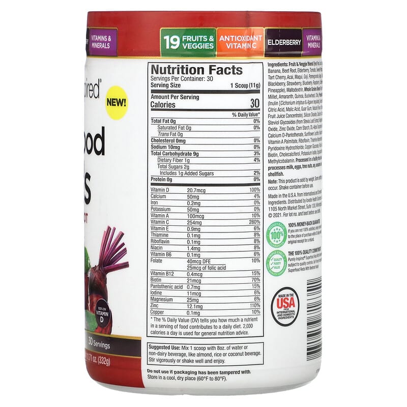 Purely Inspired, Superfood Reds with Beetroot, Natural Berry, 11.71 oz (332 g) 631656716351