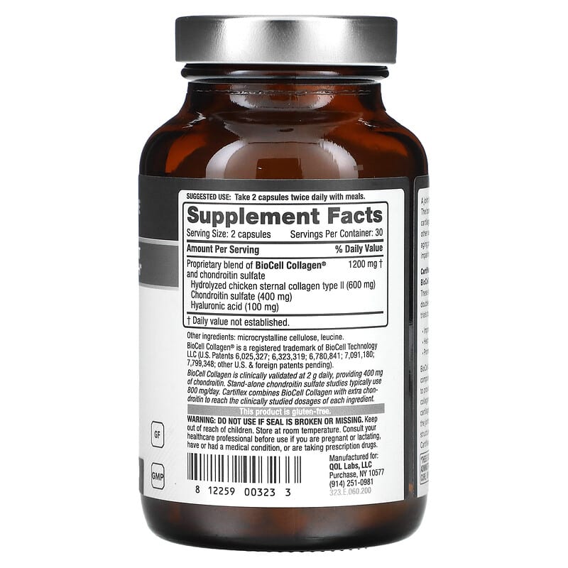 Quality of Life Labs, Cartiflex with Collagen, HA & Chondroitin, 60 Capsules 812259003233