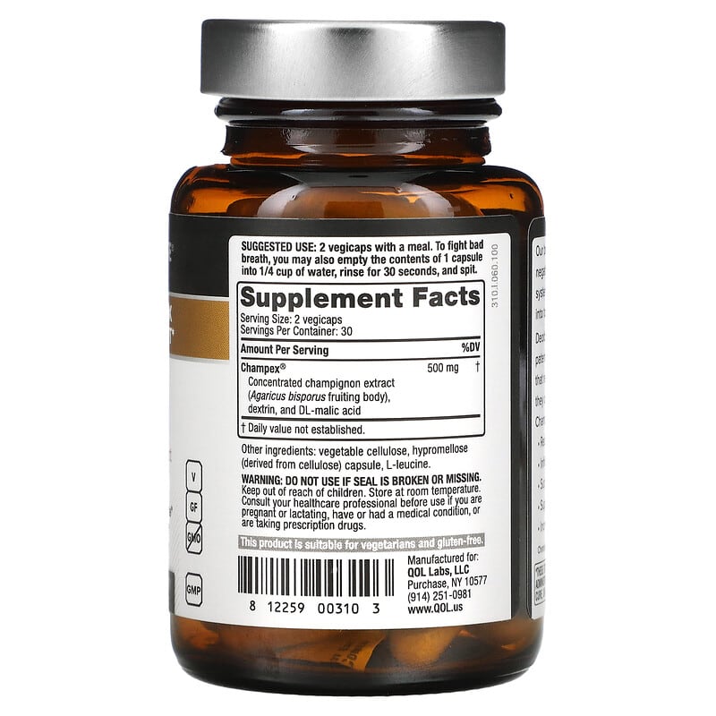 Quality of Life Labs, Deodorex with Champex Mushroom Extract, 250 mg, 60 Vegicaps 812259003103
