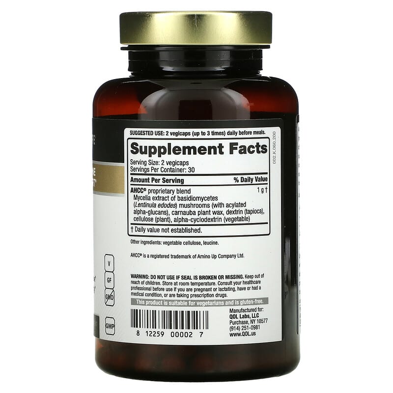 Quality of Life Labs, Kinoko Gold AHCC with Acylated Alpha-Glucans, 60 Vegicaps 812259000027