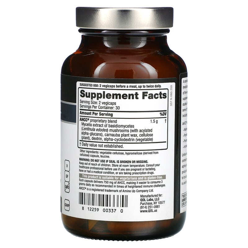 Quality of Life Labs, Kinoko Platinum AHCC, 750 mg, 60 Vegicaps 812259003370