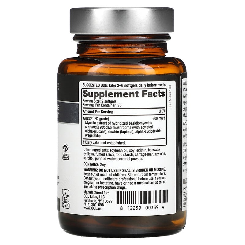 Quality of Life Labs, Kinoko Pro AHCC, 300 mg, 60 Softgels 812259003394