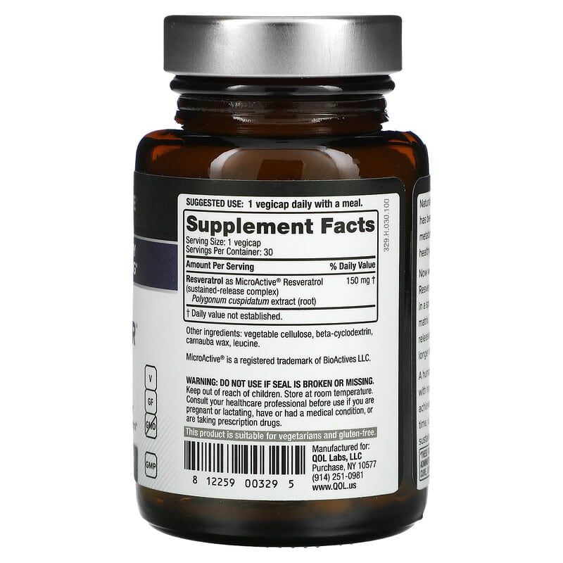 Quality of Life Labs, Resveratrol-SR, 150 mg, 30 Vegicaps 812259003295