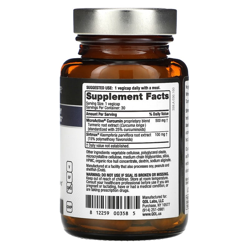 Quality of Life Labs, Yellow And Black Turmeric With Curcumin-SR, 30 Vegicaps 812259003585