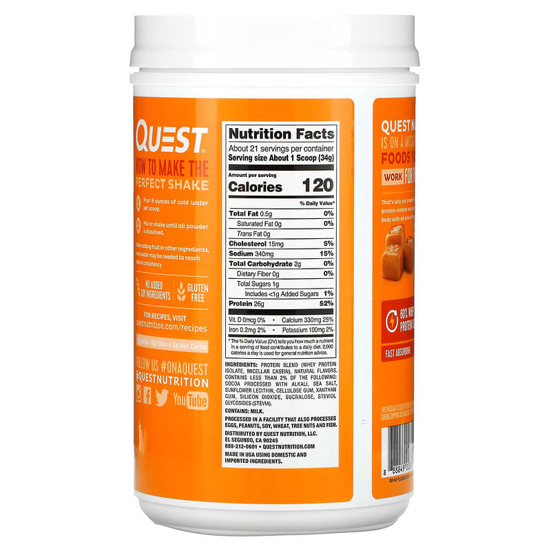 Quest Nutrition, Protein Powder, Salted Caramel, 1.6 lb (726 g) 888849008704