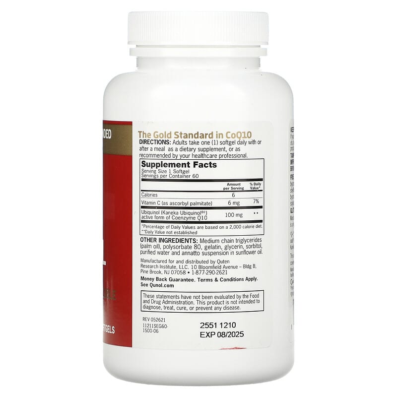 Qunol, Mega CoQ10 Ubiquinol, 100 mg, 60 Softgels 898440001288