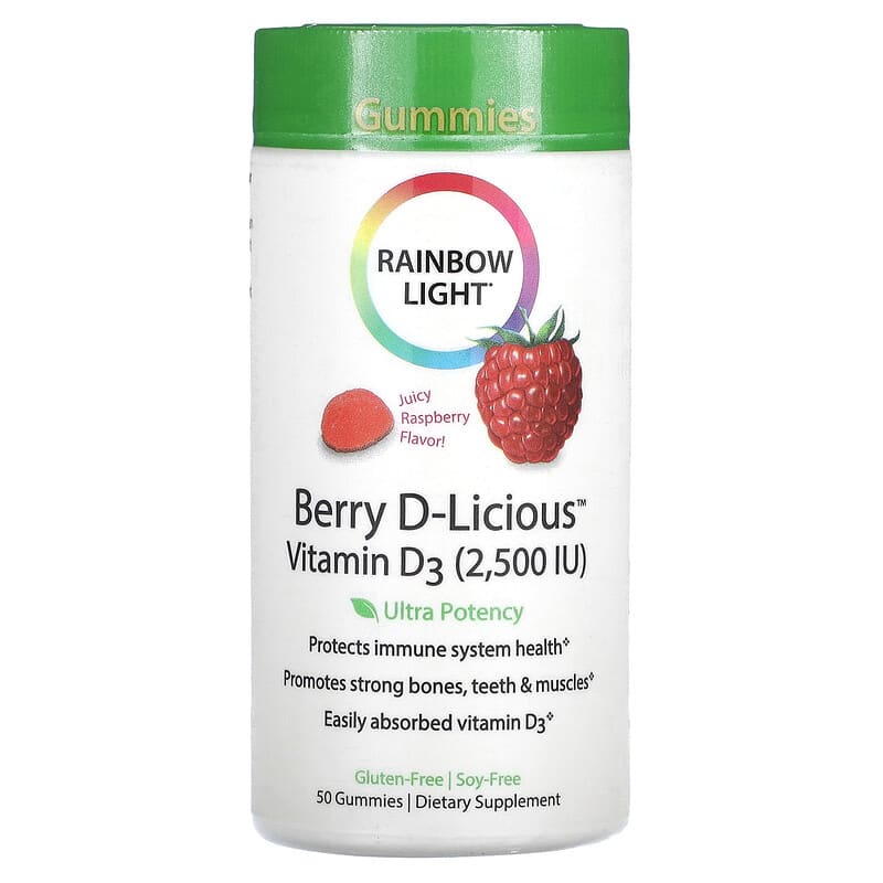 Rainbow Light Berry D-Licious Vitamin D3 Raspberry Flavor 2,500 IU 50 Gummies 21888121410