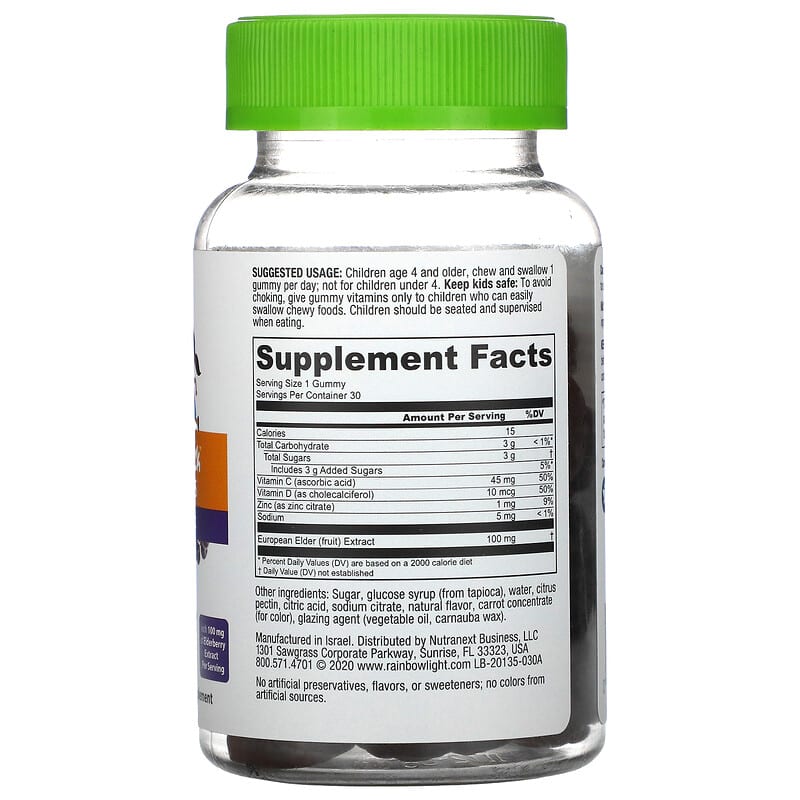 Rainbow Light, Kids Counter Attack, Elderberry, 30 Gummies 21888301355