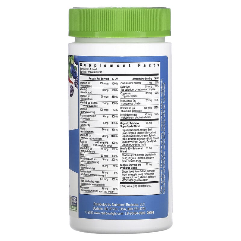 Rainbow Light, Men's One 50+ Daily Multivitamin, High Potency, 90 Vegetarian Tablets 21888204045