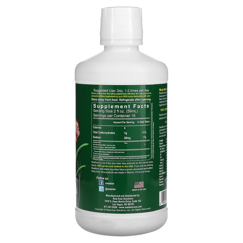 Real Aloe Inc., Aloe Vera Gel, 32 fl oz (960 ml) 38435100323