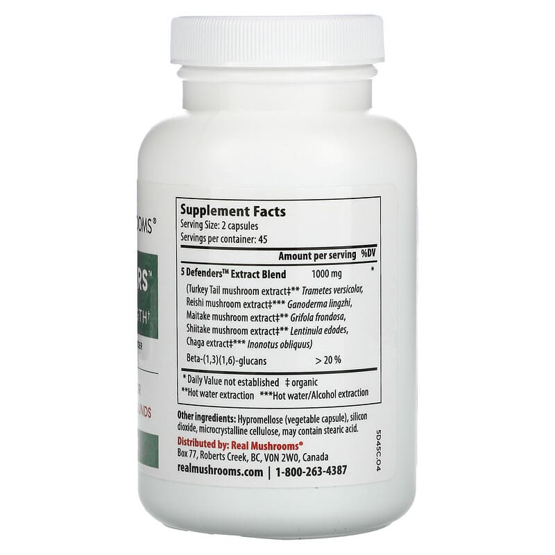 Real Mushrooms, 5 Defenders, Immune Strength, 90 Capsules 628110068019