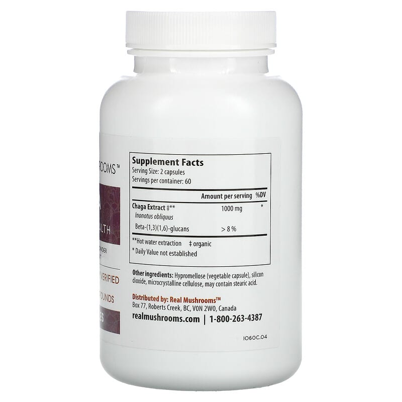 Real Mushrooms, Chaga, Digestive Health, 120 Capsule 628110068064