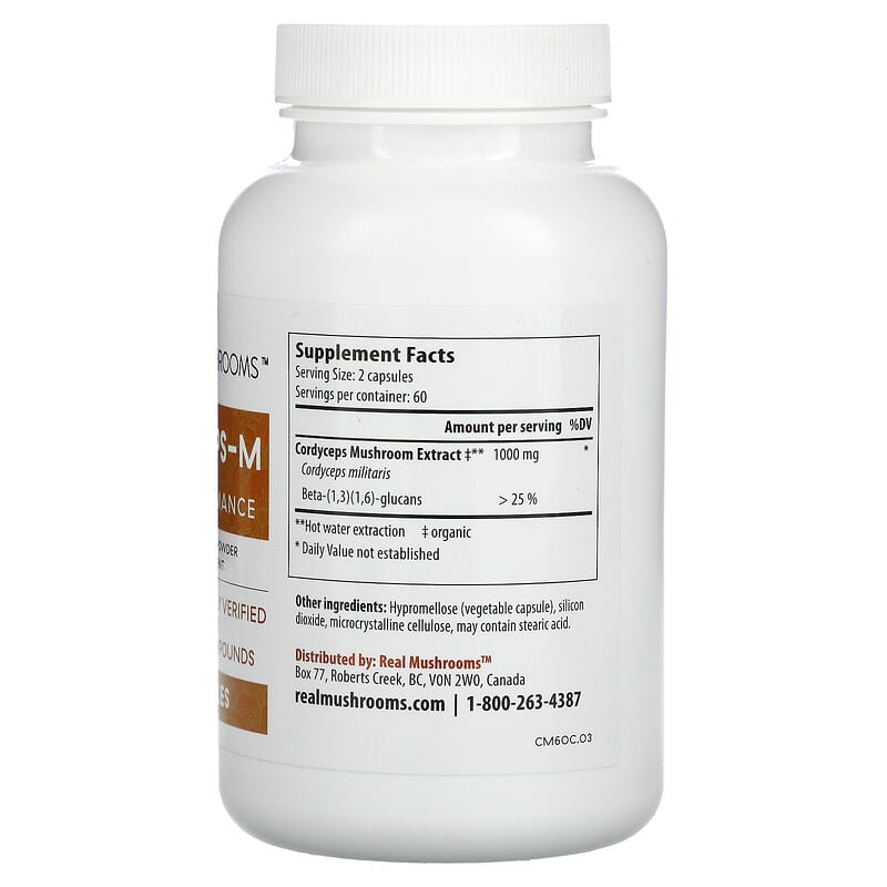 Real Mushrooms, Cordycep-M, Peak Performance, 120 Capsules 628110068057