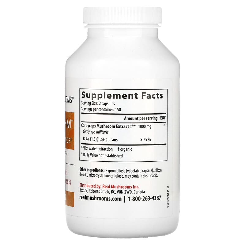 Real Mushrooms, Cordyceps-M, Mushroom Extract Powder, 300 Capsules 628110068330