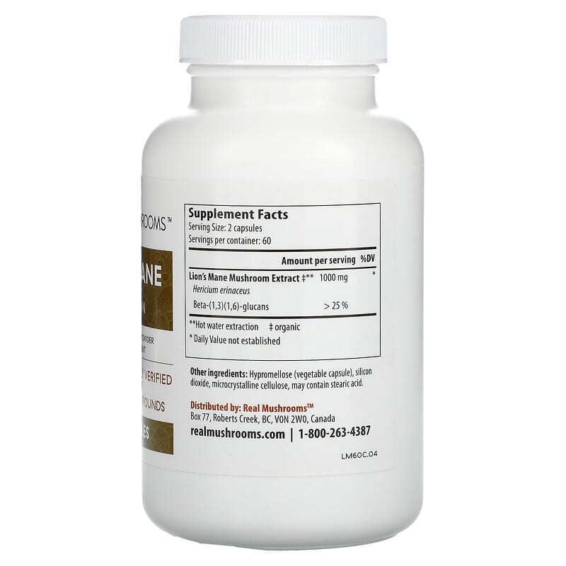 Real Mushrooms, Lion's Mane, Cognition, 120 Capsules 628110068040