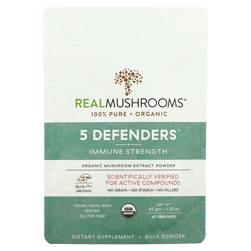 Real Mushrooms Organic 5 Defenders Immune Strength 1.59 oz (45 g) 627843438700