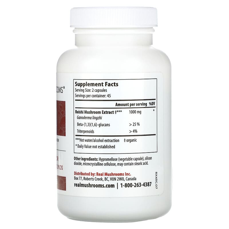 Real Mushrooms, Reishi, Longevity, 90 Capsules 628110068095
