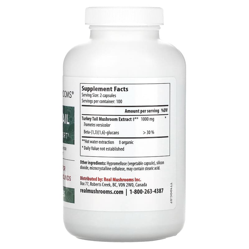 Real Mushrooms, Turkey Tail, Mushroom Extract Powder, 200 Capsules 628110068279