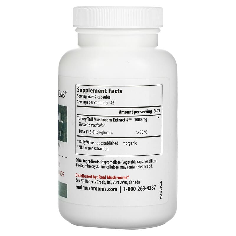 Real Mushrooms, Turkey Tail, Mushroom Extract Powder, 90 Capsules 628110068071