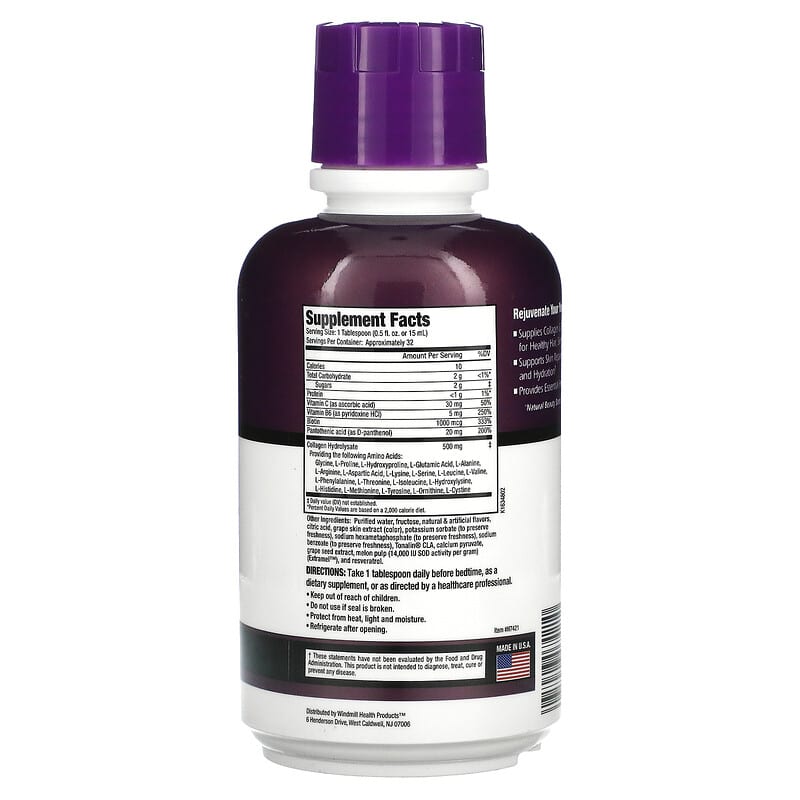 Rejuvicare, Collagen Beauty Formula, Liquid Collagen Complex, Healthy Hair, Skin & Nails, Grape, 16 fl oz (480 ml) 35046074210