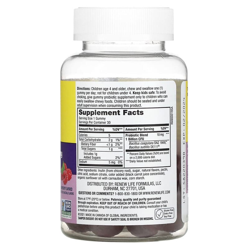 Renew Life, Kids Tummy Gummy, Prebiotics and Probiotics, Raspberry, 30 Gummies 631257122186