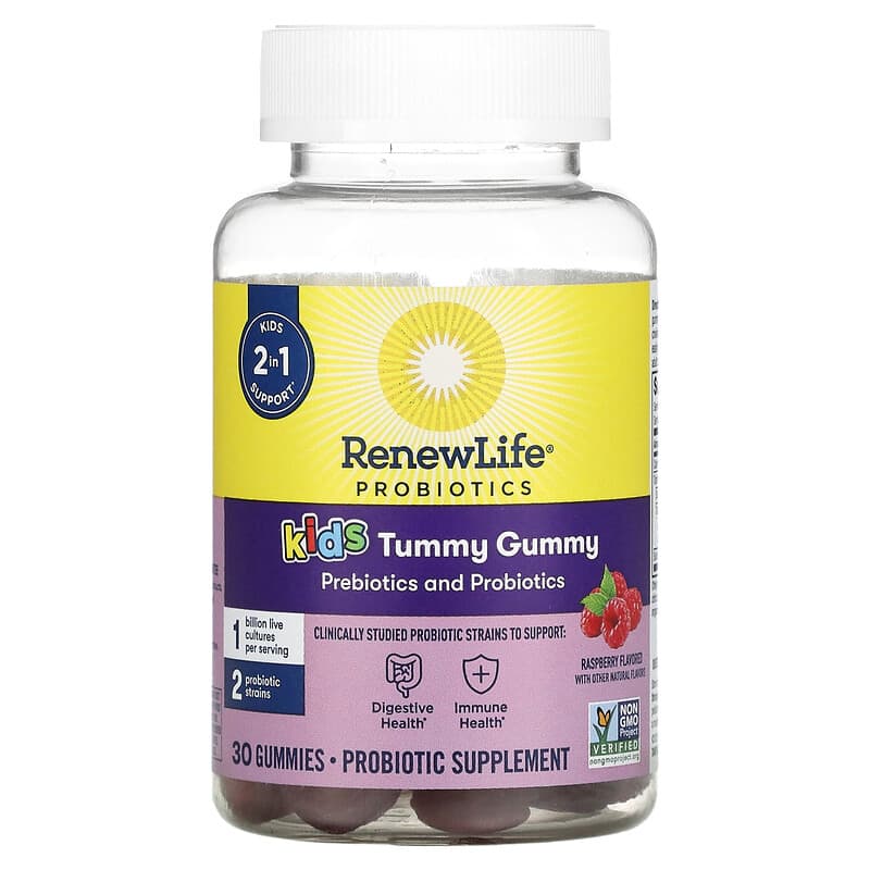 Renew Life Kids Tummy Gummy Prebiotics and Probiotics Raspberry 30 Gummies 631257122186