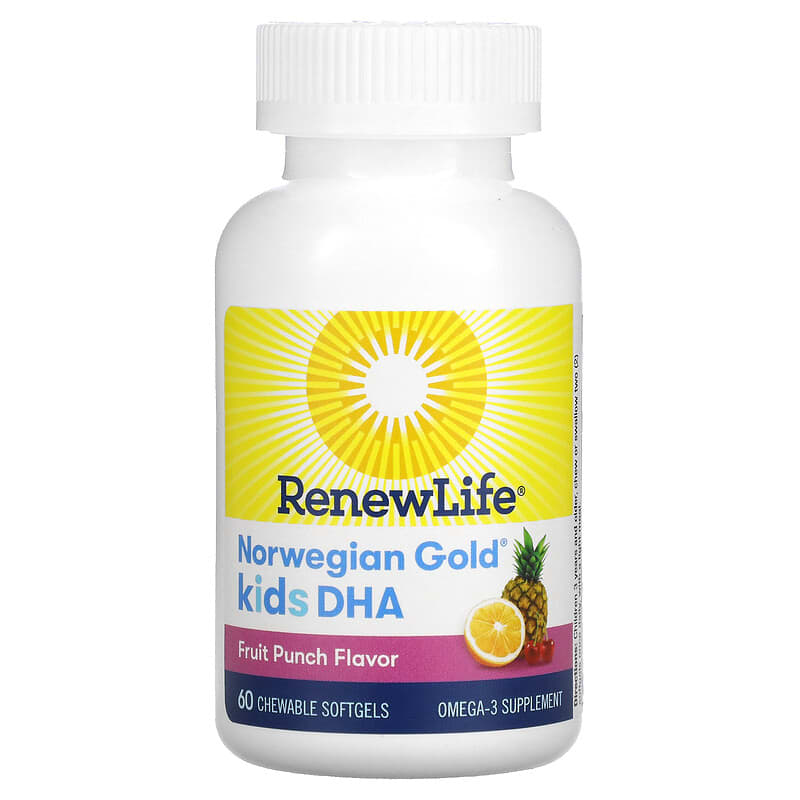 Renew Life, Norwegian Gold, Kids DHA, Fruit Punch , 100 mg, 60 Chewable Softgels 631257157157