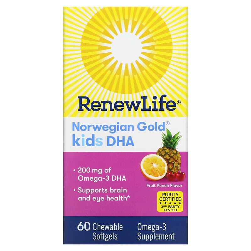 Renew Life Norwegian Gold Kids DHA Fruit Punch  100 mg 60 Chewable Softgels 631257157157