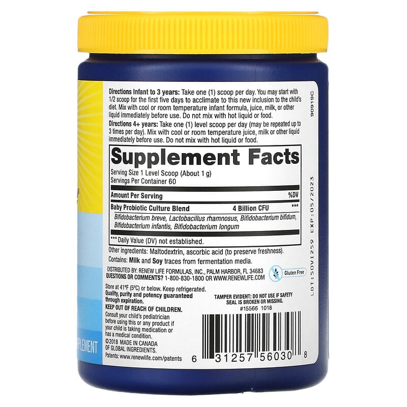 Renew Life, Ultimate Flora Baby Probiotic, 4 Billion Live Cultures, 2.1 oz (60 g) 631257560308