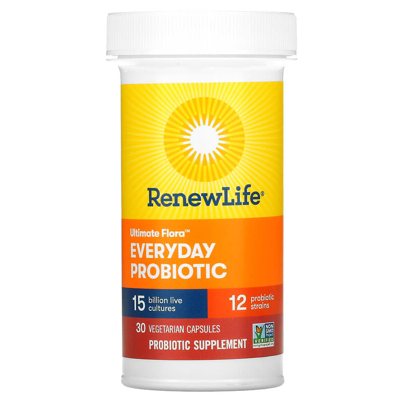 Renew Life, Ultimate Flora, Everyday Probiotic, 15 Billion Live Cultures, 30 Vegetarian Capsules 631257120977