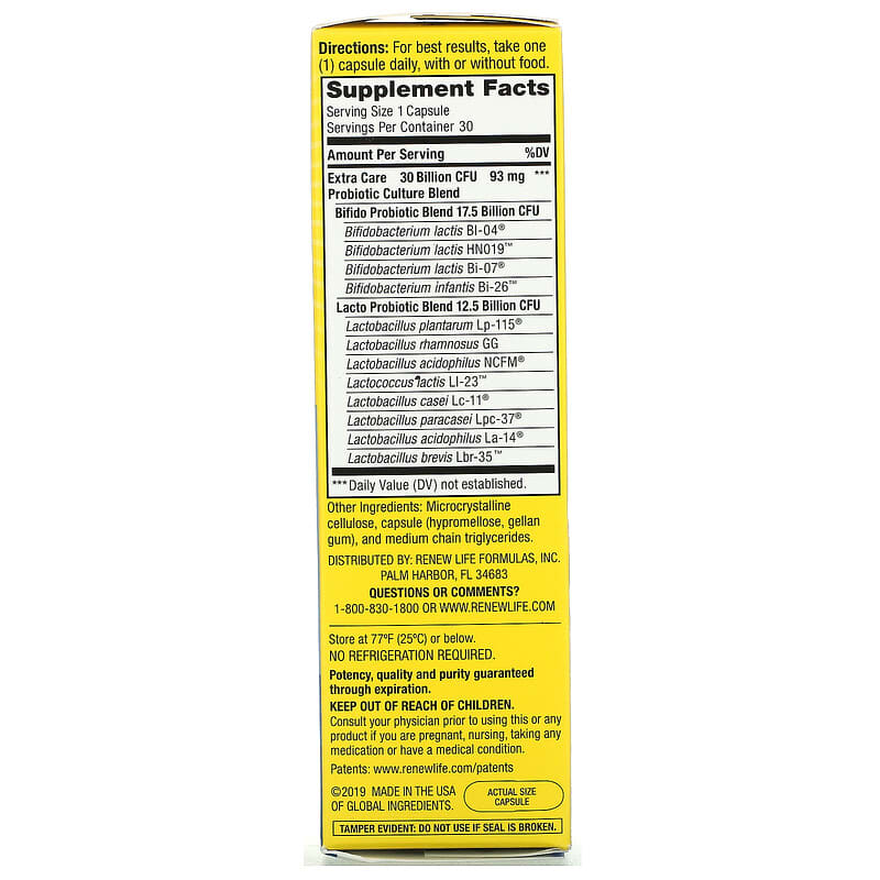 Renew Life, Ultimate Flora, Extra Care Go-Pack Probiotic, 30 Billion Live Cultures, 30 Vegetarian Capsules 631257156730