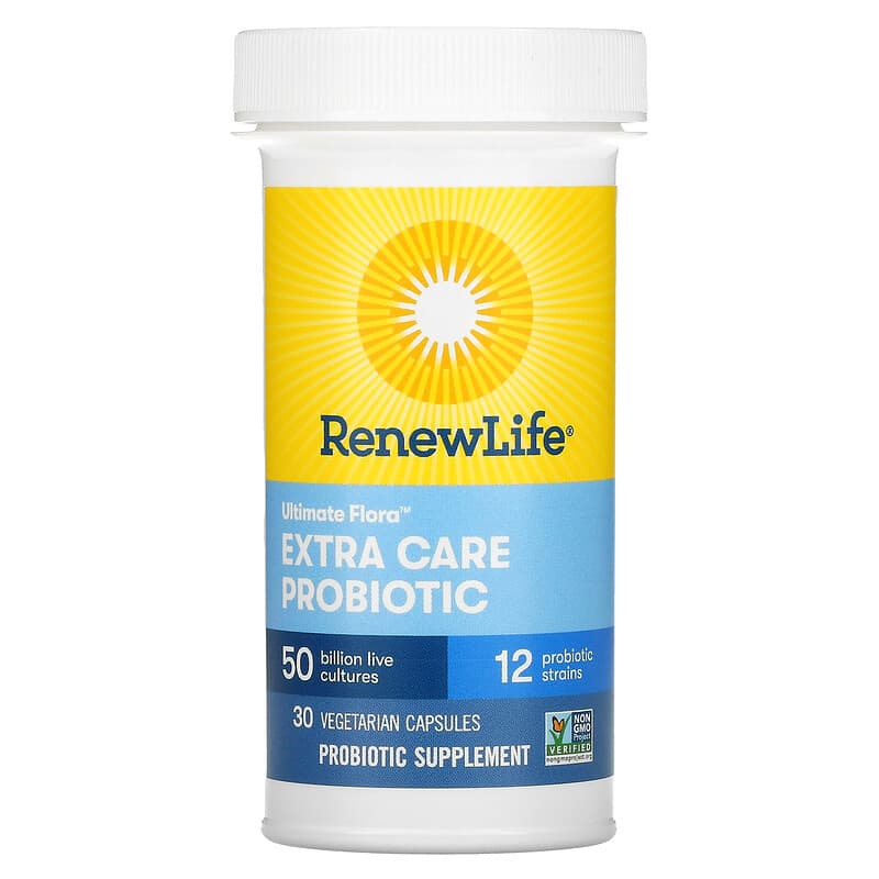 Renew Life, Ultimate Flora Extra Care Probiotic, 50 Billion Live Cultures, 30 Vegetarian Capsules 631257121066