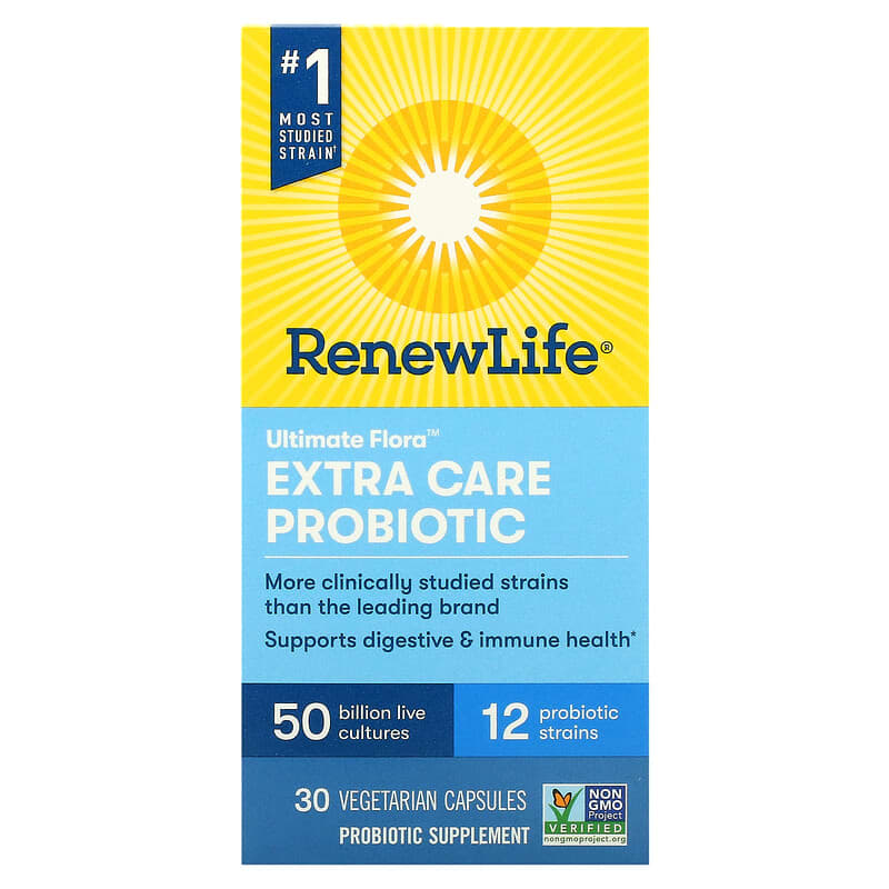 Renew Life Ultimate Flora Extra Care Probiotic 50 Billion Live Cultures 30 Vegetarian Capsules 631257121066
