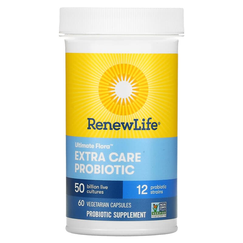 Renew Life, Ultimate Flora, Extra Care Probiotic, 50 Billion Live Cultures, 60 Vegetarian Capsules 631257121080