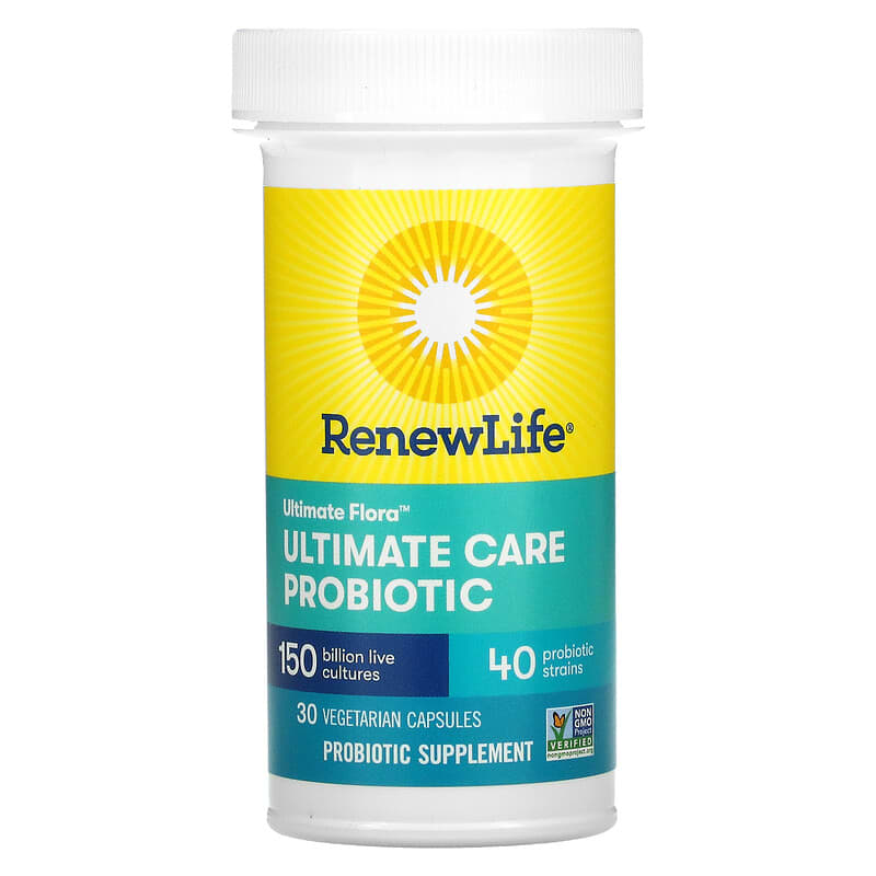 Renew Life, Ultimate Flora, Ultimate Care Probiotic, 150 Billion Live Cultures, 30 Vegetarian Capsules 631257121202